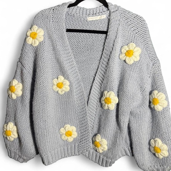 Altar'd State size M light blue daisy flower knit cardigan - Picture 2 of 5